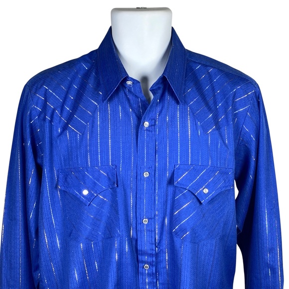 Vintage Ely Cattleman Western Pearl Snap Shirt Mens Size 16 Metallic Stripes - Picture 2 of 6
